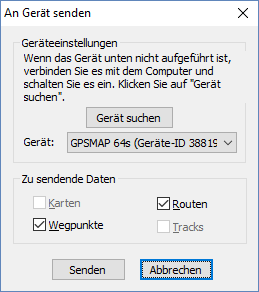 Garmin MapSource an Gerät senden Garmin MapSource an Gerät senden