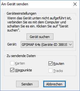 Garmin MapSource an Gerät senden